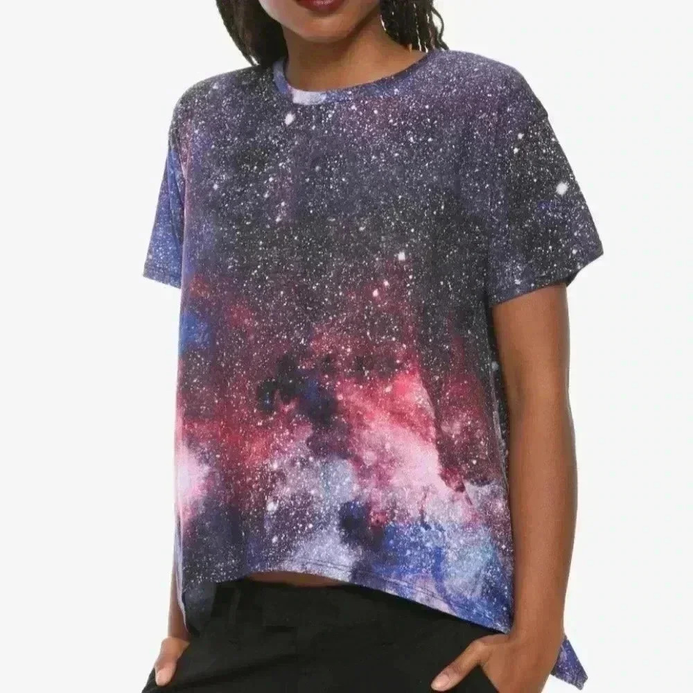 LAST CHANCE BEFORE DONATE Galaxy Stardust Print Shark Bite Tee Hot Topic
